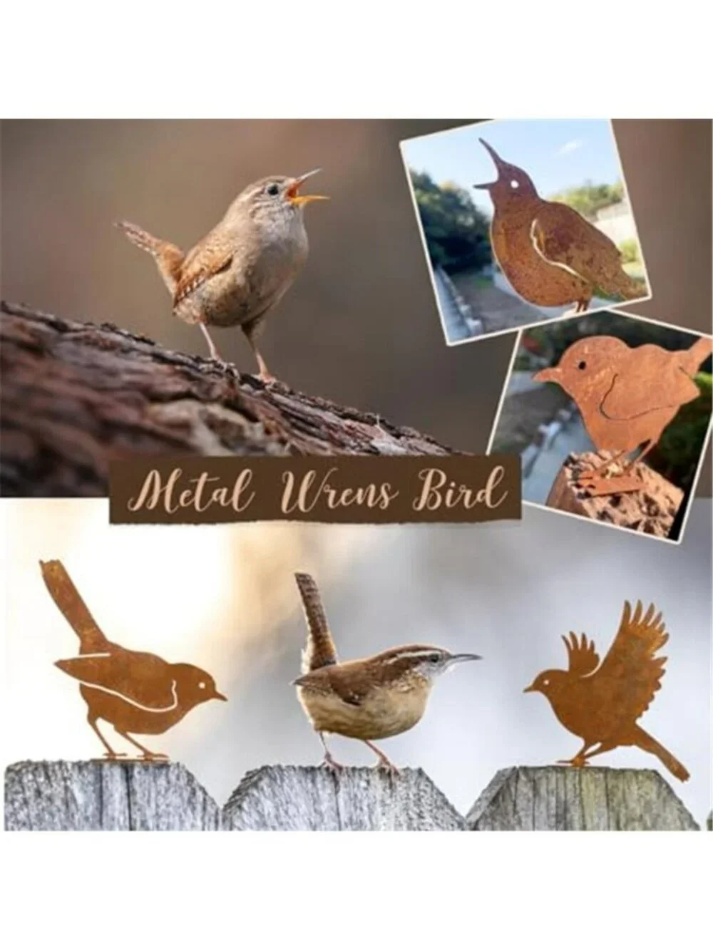 5PCS Rusty Birds Decoration,Outdoor Bird Wall Decor,Metal Birds Yard